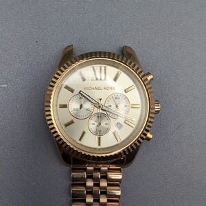 Michael Kors Lexington MK‑8281 Gold Tone Chronograph Watch WORKS - BAND REPAIR